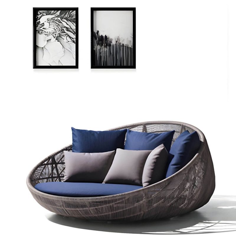 "Metal Patio Sofa Modern Style Minimalist Villa Outdoor Patio Daybed - 200 x 200 x 80 cm Brown"