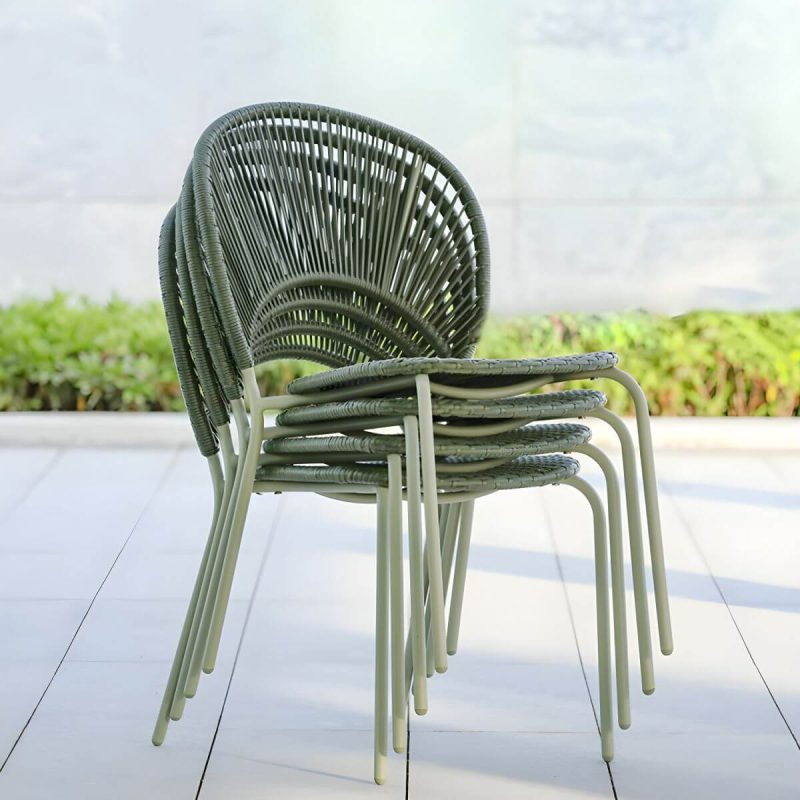 "Contemporary Glass Dining Table Set with 2/4 Woven Chairs in Green - Table 35"L x 35"W x 29"H Zero"
