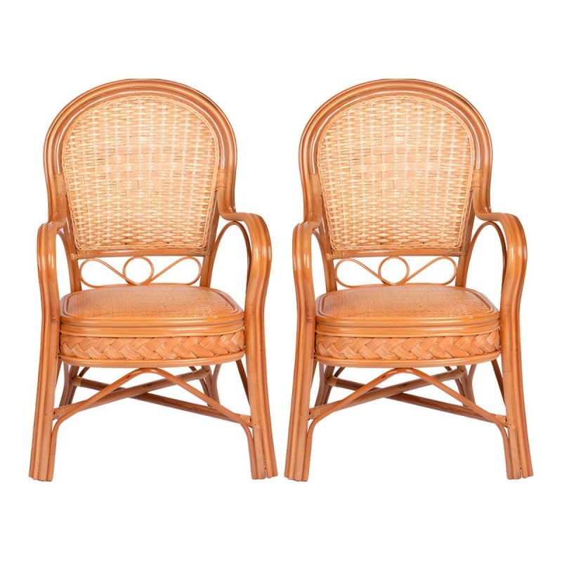 "Traditional 40.55" Height Solid Color Rattan Outdoor Dining Armchair - Yellow 2 Piece Set"