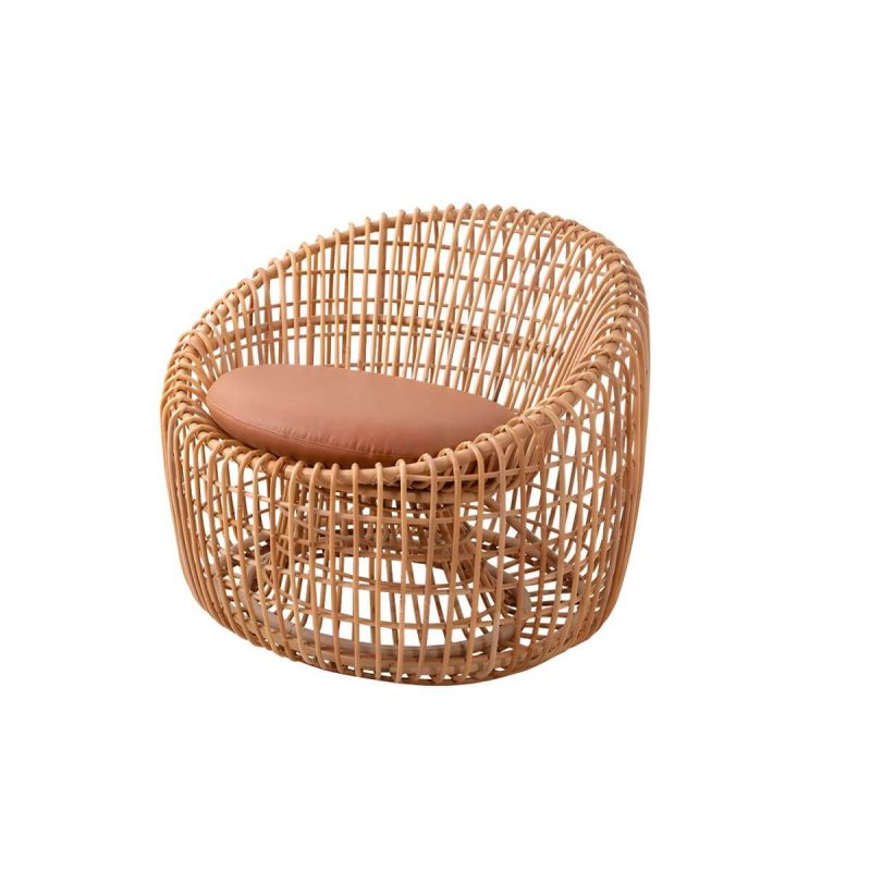 "Tropical Rattan Accent Outdoor Patio Sofa with Slipcovered Cushion - 31.5"L x 31.5"W x 31.5"H Round"