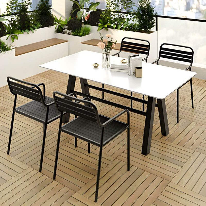 "White Stone Rectangular Patio Dining Table without Umbrella Hole - Table Only 70.9"L x 31.5"W x 29.5"H"