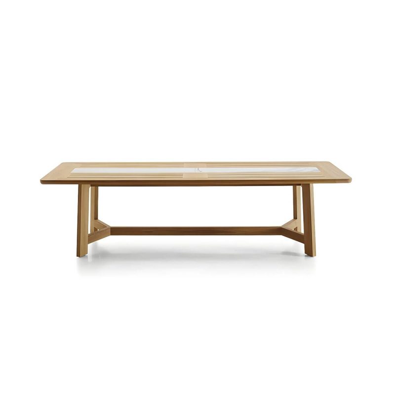 "Teak Wood Modern Patio Dining Table with Umbrella Hole - Waterproof and UV Resistant - Table Only 70.9"L x 35.5"W x 28.9"H Rectangular"