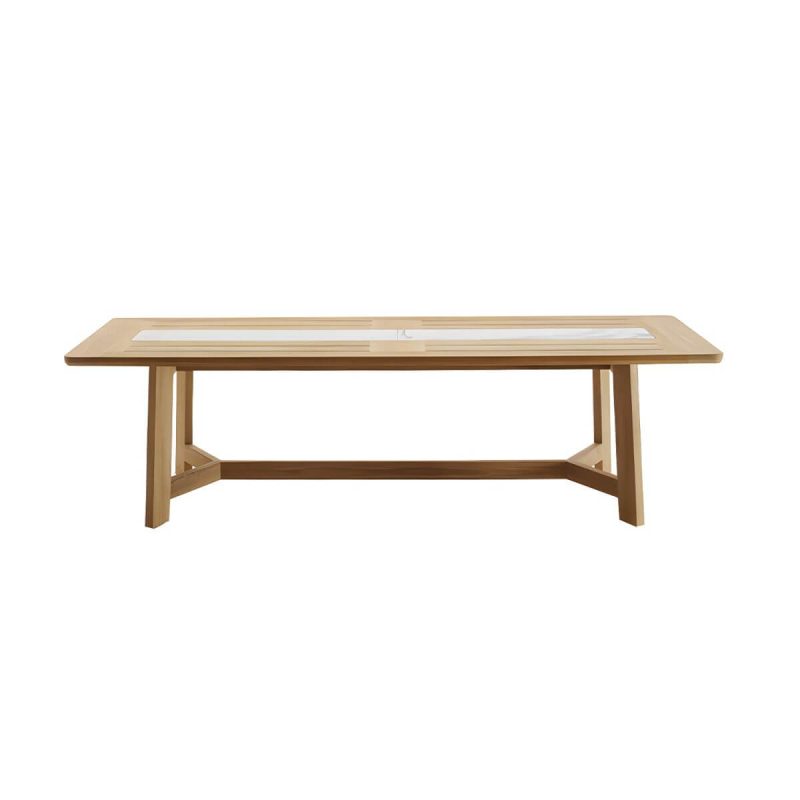 "Teak Wood Water Resistant Dining Table Outdoor Solid Wood Patio Table in Brown - Table Only 86.6"L x 39.4"W x 29.5"H"