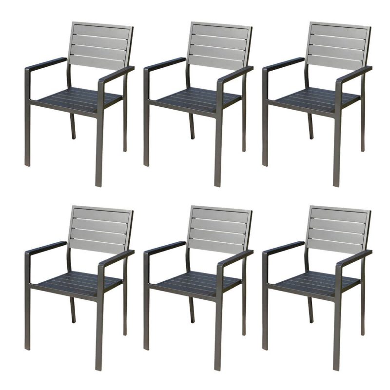 "Metallic Antique Finish Patio Chair Industrial Style Stacking without Cushions - 6 Piece Set"
