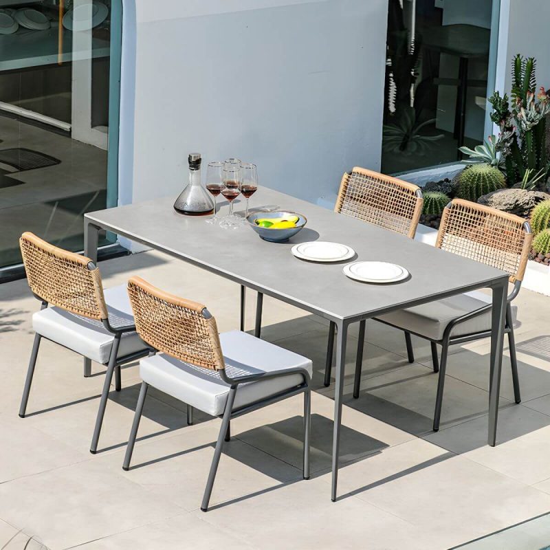 "Grey Patio Table Stone Contemporary Style in Rectangular/Square Shape - Table Only 35.4"L x 35.4"W x 29.5"H"