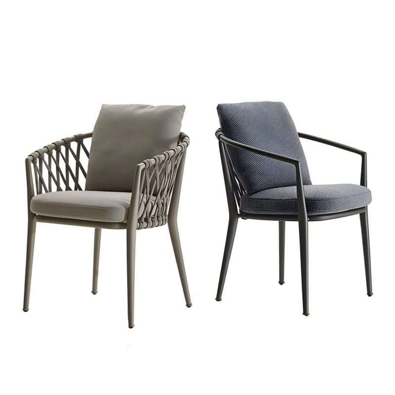 "Modern Dining Side Chair Aluminum Outdoor Bistro Chairs with Arm - Blue/ Gray 4 Piece Set"