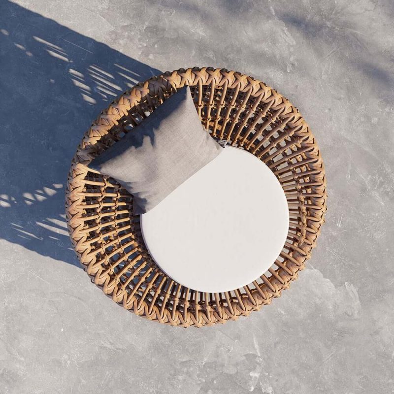 "Austen Rattan Outdoor Barrel Chair Nest Shape Sidechair with Cushion in Brown"