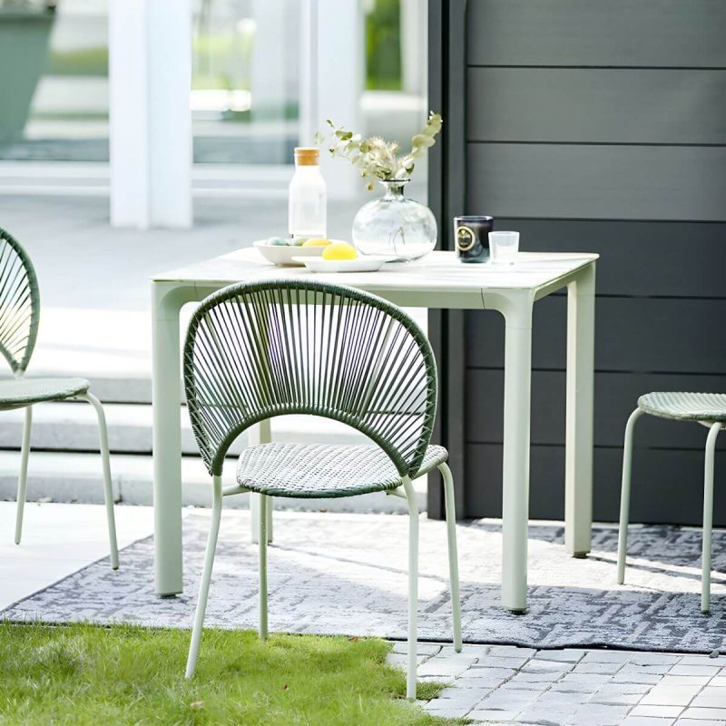 "Contemporary Glass Dining Table Set with 2/4 Woven Chairs in Green - Table & Chair(s) 35"L x 35"W x 29"H 4"