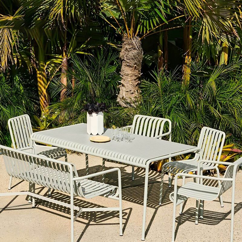 "Grey Metal Patio Table Contemporary Style Water Resistant for Outdoors - 63"L x 31.5"W x 29.5"H Rectangular Table Only"