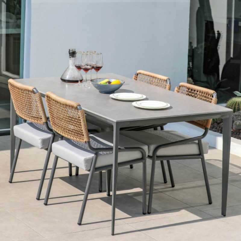"Grey Patio Table Stone Contemporary Style in Rectangular/Square Shape - Table Only 35.4"L x 35.4"W x 29.5"H"