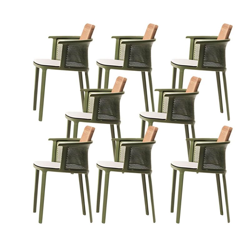 "Coastal Dining Armchair in Metal Frame with Solid Wood Back Single Chair - Green 8 Piece Set Stainless Steel"