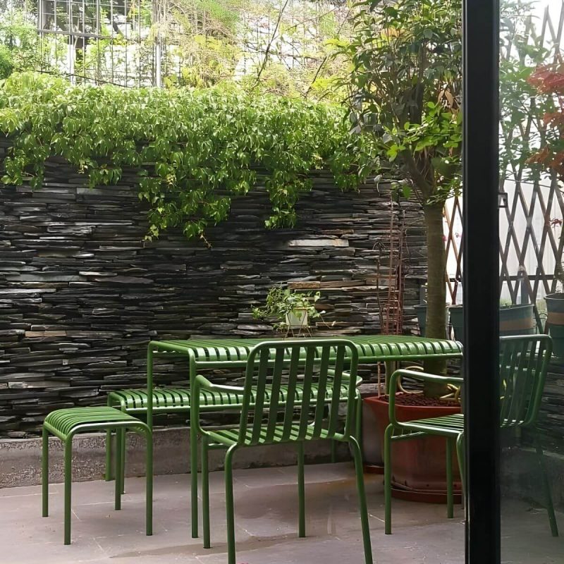 "Industrial Metal Outdoor Bistro Chairs Open Back Dining Chairs in Green - 16"L x 14"W x 18"H 6 Piece Set"