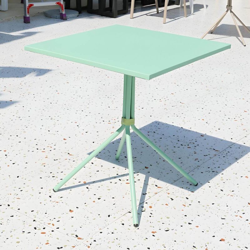 "Metal Patio Table Contemporary Style with Legs in Round/Square Shape - Table Only Green Square"