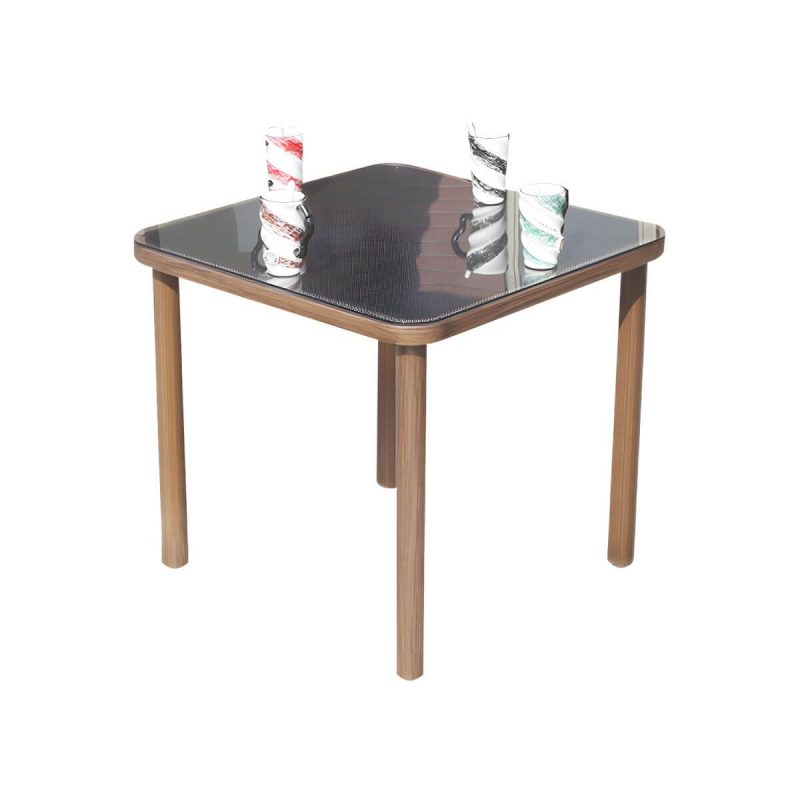 "Metal Modern Brown Patio Dining Set with Stackable Chairs and Weatherproof Durability - Table & Chair(s) 70 x 70 x 73 cm 2"
