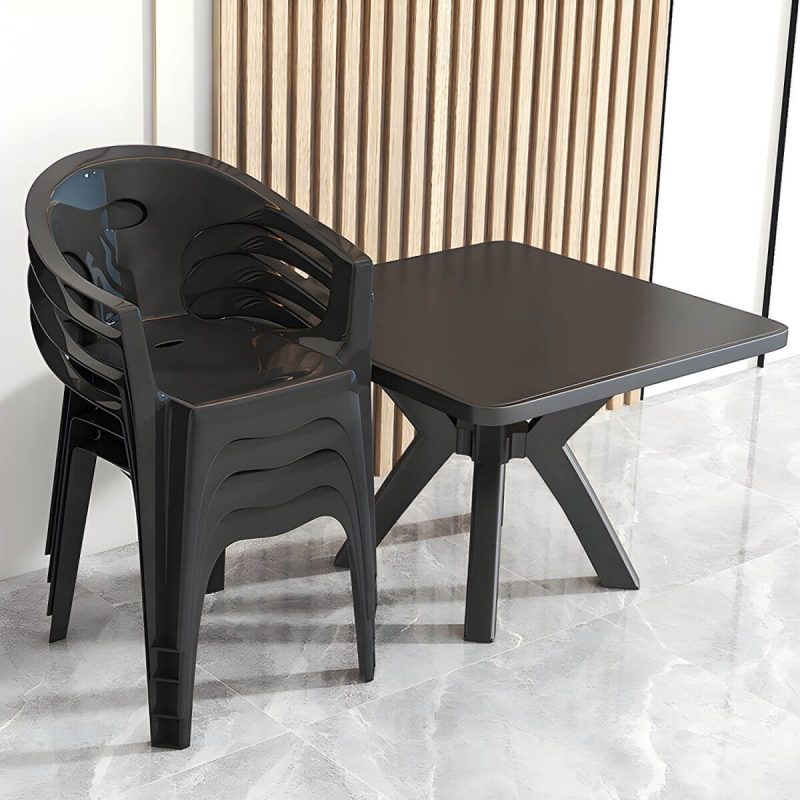 "Minimalistic Square Dining Table Plastic Outdoor Dining Table - Yellow Table Only"