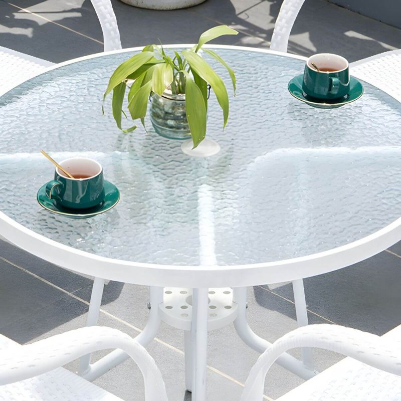 "Contemporary White Metal Dining Table Furniture Set with Chairs for Courtyard - Table & Chair(s) 36"L x 36"W x 28"H 4"
