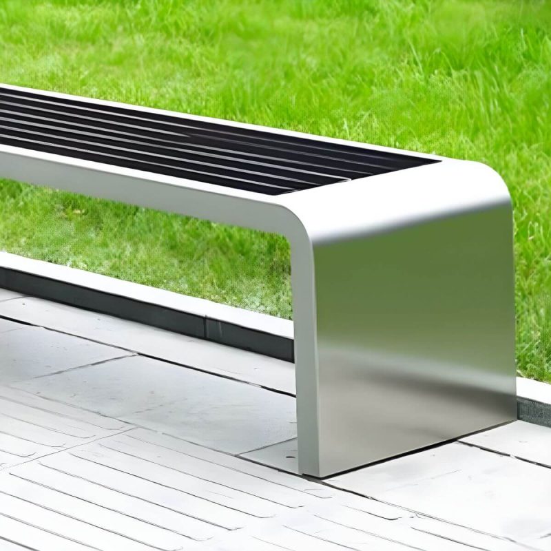 "Modern Garden Bench with Stainless Steel Frame and Waterproof Wood Seating - 59"L x 17"W x 17"H"
