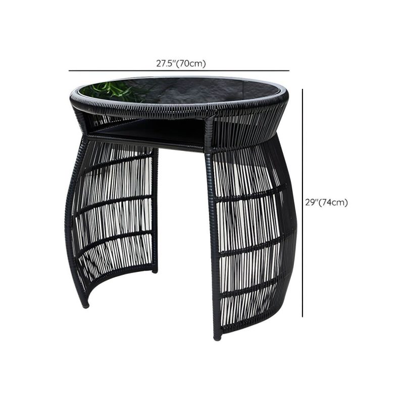 "Dimension of Modern Black Round Shape Dining Room Chair and Table Set with Woven Chairs - Table & Chair(s) 2"