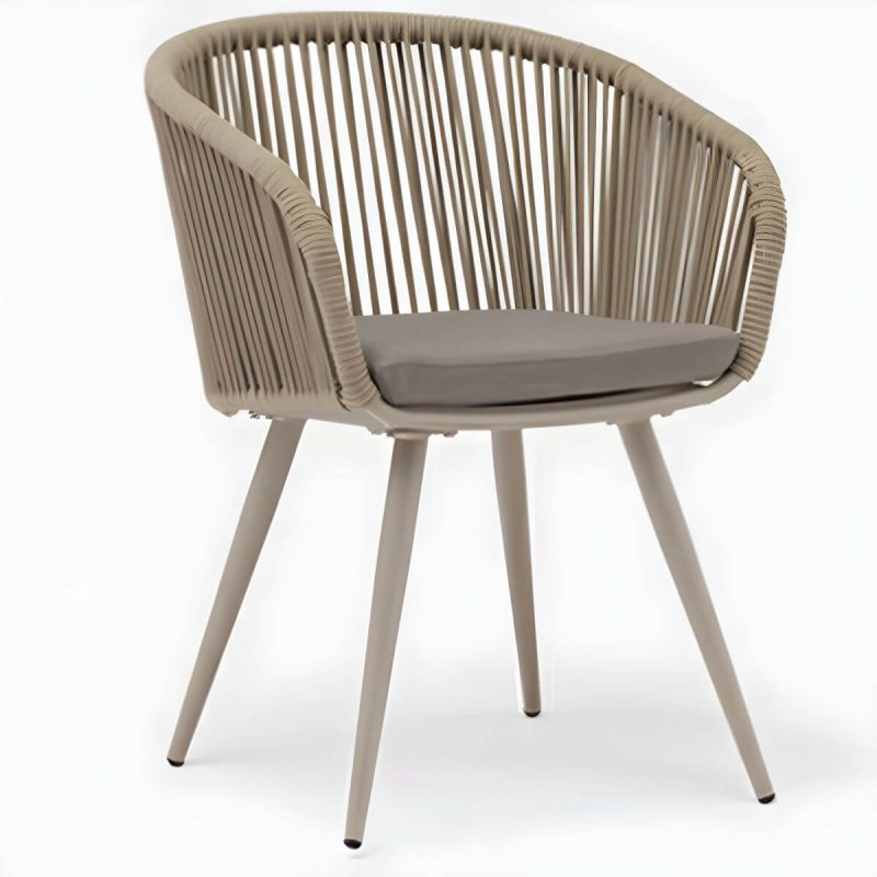 "Contemporary Cane Back Dining Arm Chair Braid Square for Outdoor - 6 Piece Set"