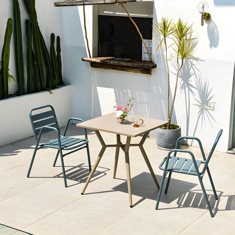 "Traditional Style Patio Table Metal Water Resistant Patio Table - Round Champagne Table Only"