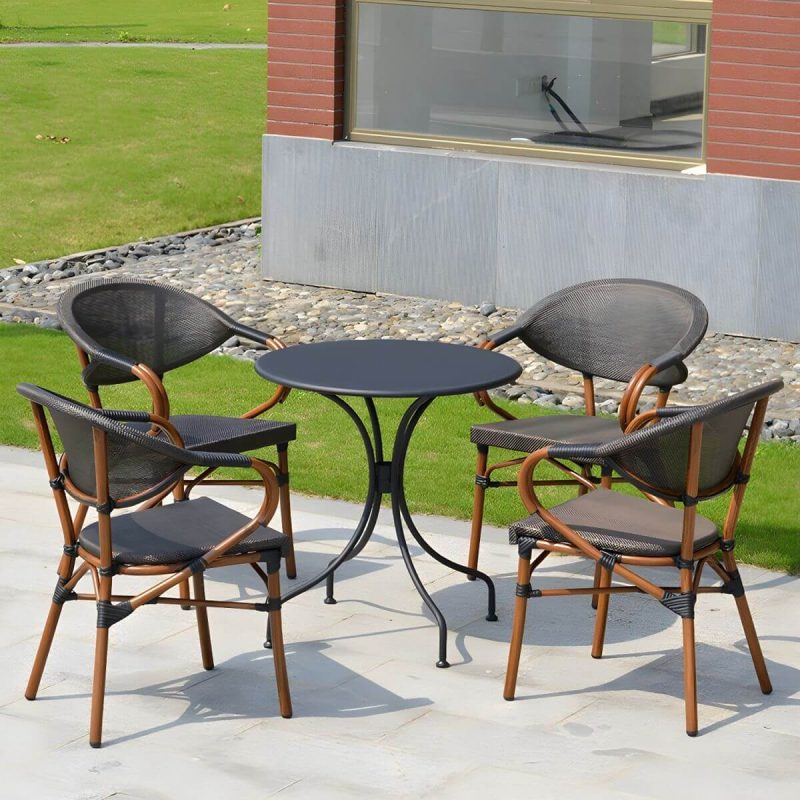 "Modern Brown Wicker/Rattan Patio Dining Set with Stackable Chairs, Metal Table Base - Table & Chair(s) 23.6"L x 23.6"W x 28.7"H 4"