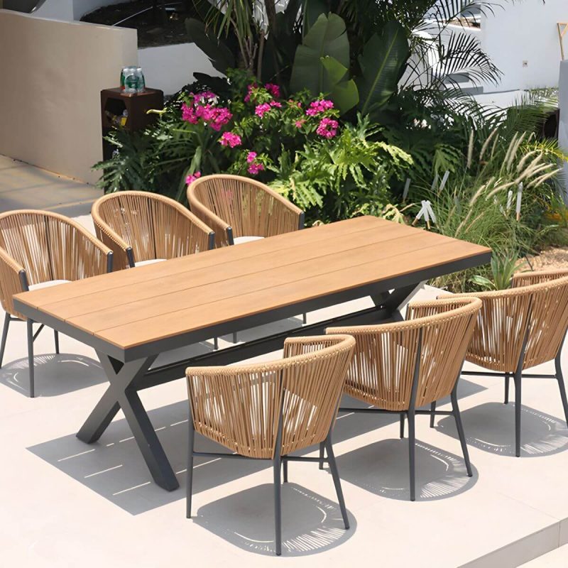 "Mid-Century Modern Dining Table Set with 4 Legs Chair for Outdoors - Table & Chair(s) 86.6"L x 35.5"W x 29.1"H 6"