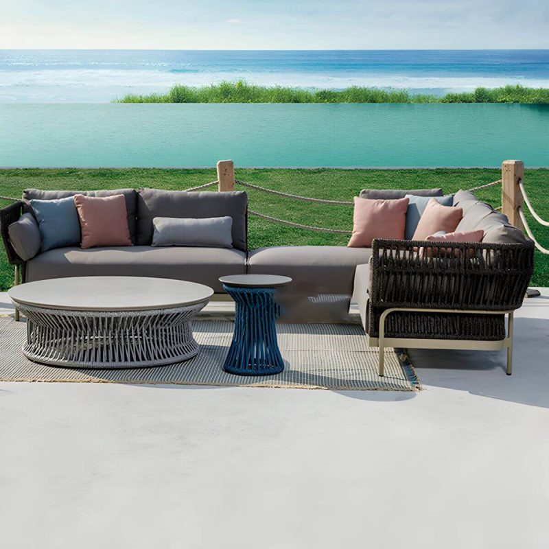 "Water Resistant Modern Upholstered Patio Metal Sofa with Cushions and Pillows - Armless Single Chair"