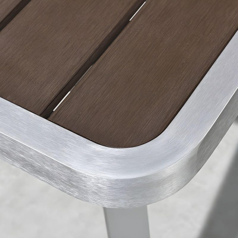 "Stylish Mid-Century Brown Patio Dining Ensemble with Manufactured Wood Tabletop - Table & 4 Chairs 59"L x 39"W x 30"H"