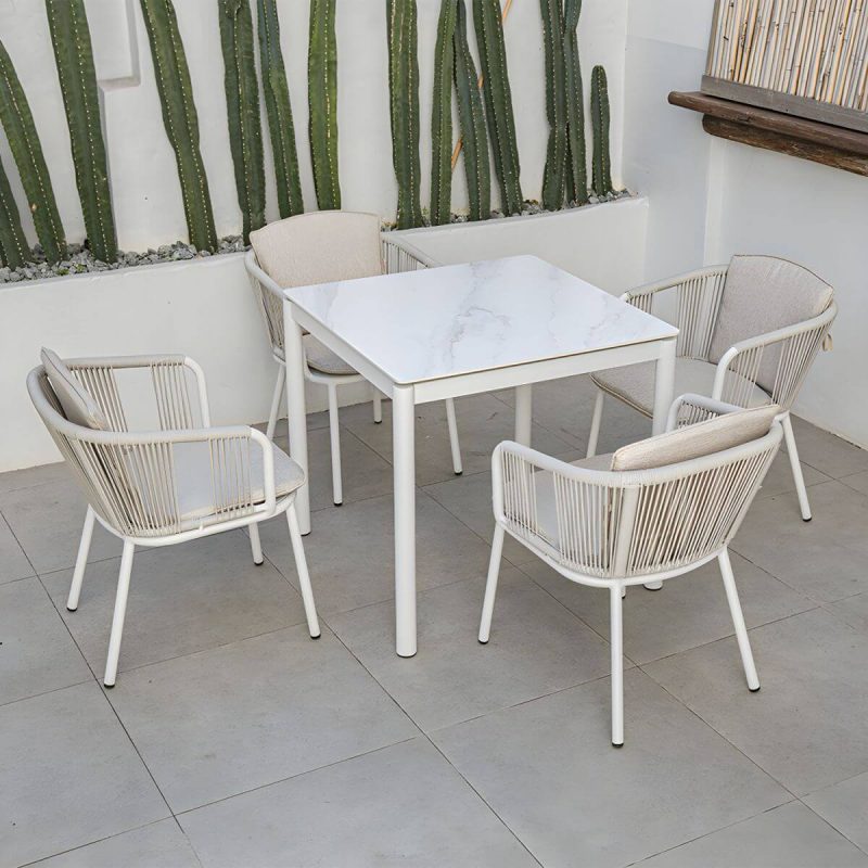 "Modern Rectangle Stone Top Patio Table Set Metal 4 Legs for Outdoor - Table & Chair(s) 31.5"L x 31.5"W x 29.5"H 4"