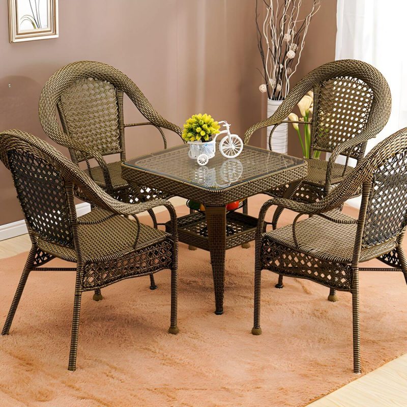 "Modern Metal Frame Stacking Dining Chair with Arm Water Resistant - Gold 6 Piece Set"