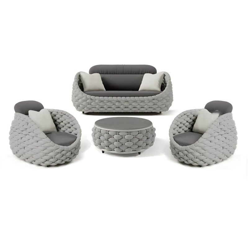 "Modular Gray Metal Modern Sofa with Upholstered Cushions for Versatile Outdoor Seating - 33.5"L x 33.5"W x 27.56"H"