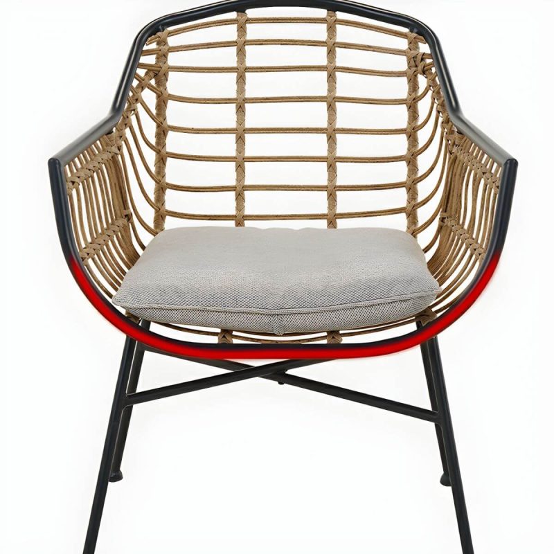 "Black Modern Weatherproof Round Patio Dining Set with Upholstered Chairs - Table & Chair(s) 2"