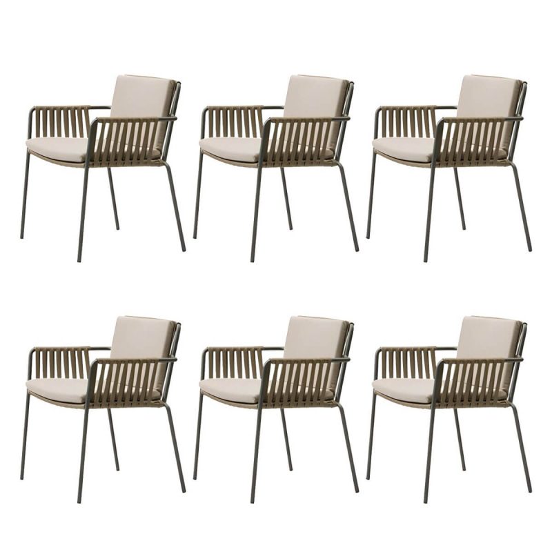 "Traditional Rattan Patio Dining Side Chair Square for Outdoor - 6 Piece Set"