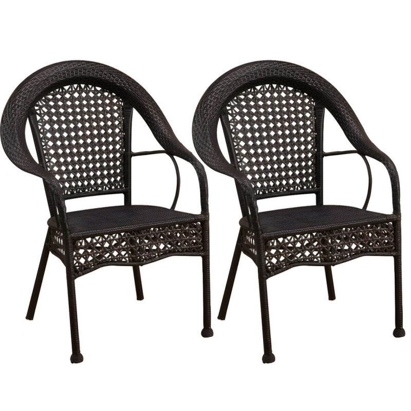 "Modern Metal Frame Stacking Dining Chair with Arm Water Resistant - Black 2 Piece Set"