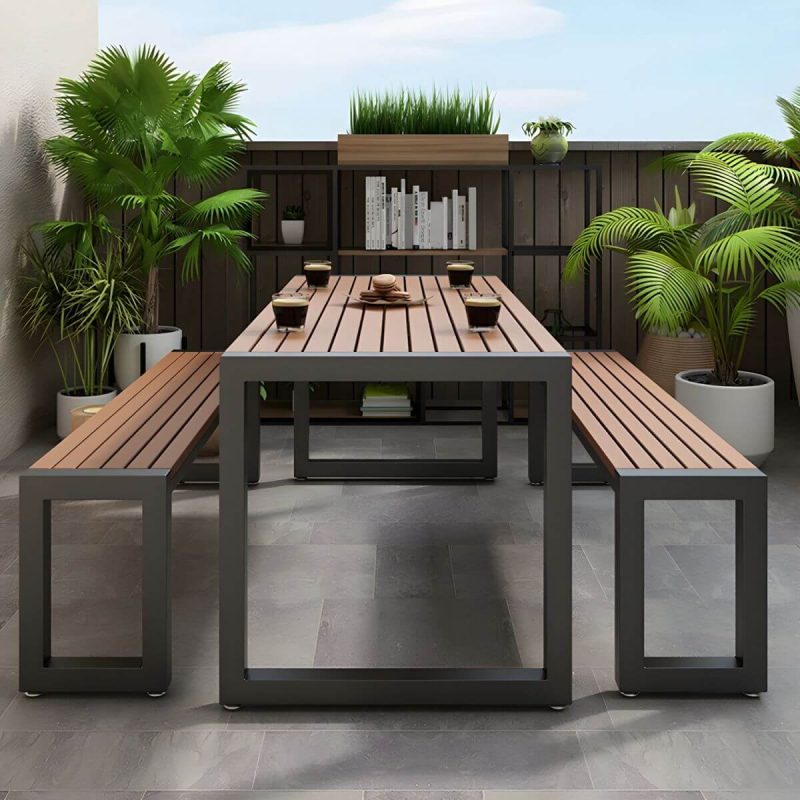 "Modern Wood Patio Dining Table without Umbrella Hole in Natural Finish - Durable and Stylish - Table Only 47.2"L x 23.6"W x 29.5"H White"