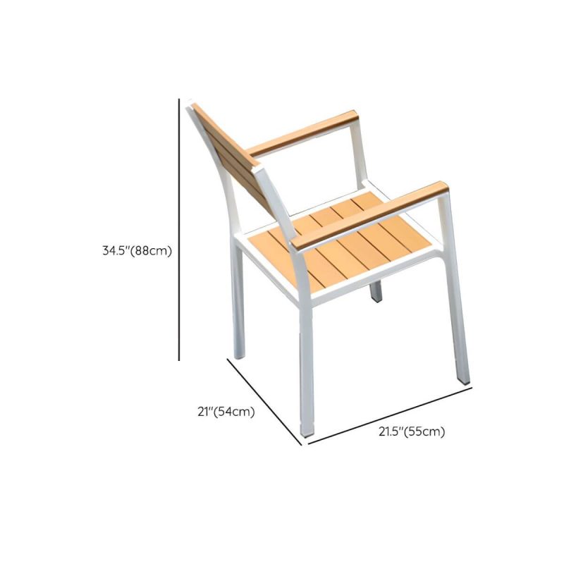 "Dimension of Contemporary Stacking Metal Dining Armchair with Arm Patio Dining Armchair - Natural Finish 4 Piece Set"