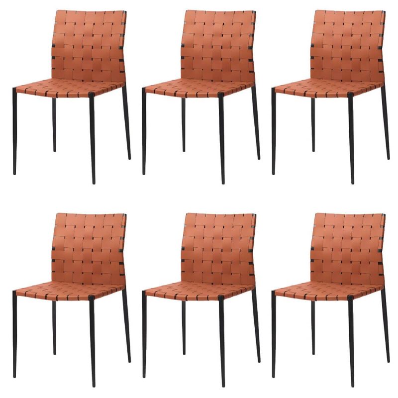 "Tropical Dining Side Chair Metal and Faux Leather Indoor-Outdoor Chair - Orange 6 Piece Set"