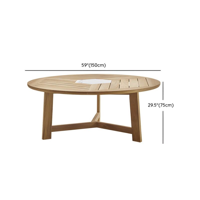 "Dimension of Teak Wood Water Resistant Dining Table Outdoor Solid Wood Patio Table in Brown - Table Only 59.1"L x 59.1"W x 29.5"H"