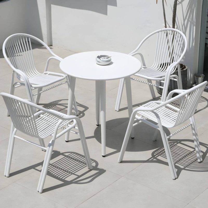 "Stylish Weatherproof Patio Dining Set with Stackable Metal Chairs - 27.6"L x 27.6"W x 28.3"H Table & Chair(s) 4"