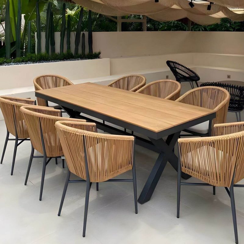 "Modern Artificial Wood Courtyard Table Geometric Outdoor Table - Table Only 63"L x 31"W x 29"H Rectangular"