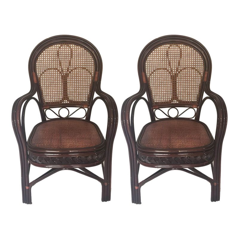 "Traditional 40.55" Height Solid Color Rattan Outdoor Dining Armchair - Brown 2 Piece Set"