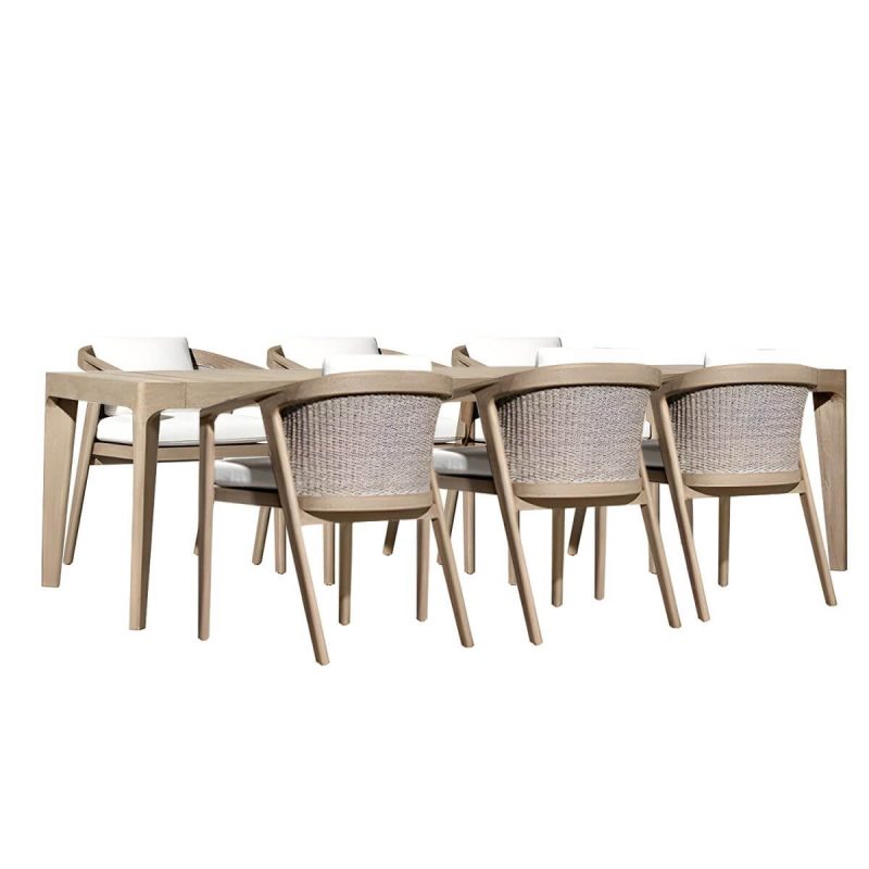 "Elegant Teak Wood Weatherproof Patio Dining Set with Modern Design - Table & 6 Chairs 94.5"L x 39.4"W x 29.5"H"