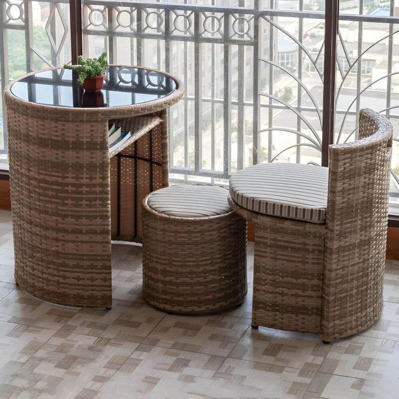 "Round Shape Dining Room Chair and Table Set with 2 Woven Chairs - Table & Chair(s) 2 Wood Color"