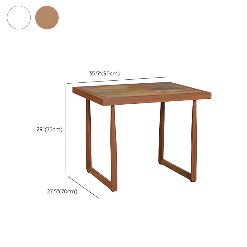 "Dimension of Wood and Metal Patio Table Wood-Like Rectangle/Square in Brown/White - Brown 35"L x 28"W x 29"H Table Only"