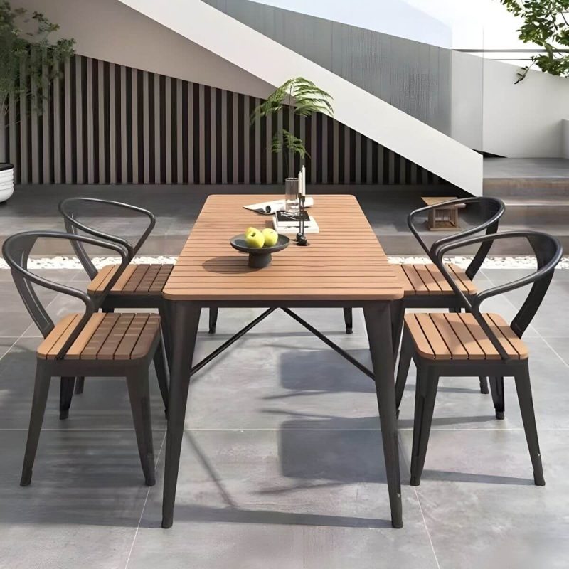 "Industrial Brown Wood Patio Dining Table without Umbrella Hole and UV Resistant Finish - 27.6"L x 27.6"W x 29.5"H White Table Only"