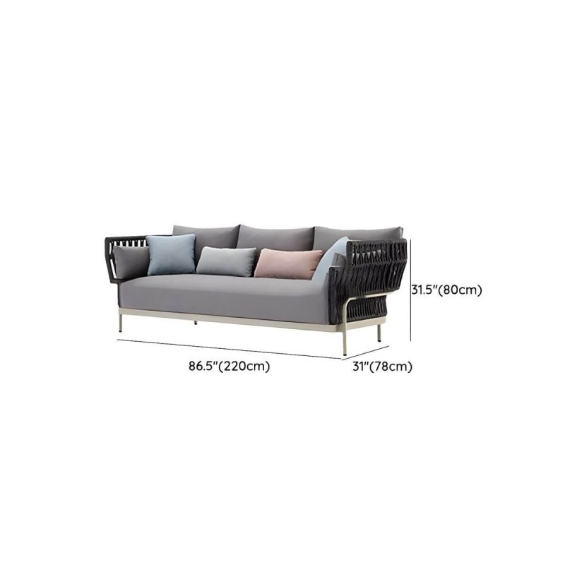"Dimension of Water Resistant Modern Upholstered Patio Metal Sofa with Cushions and Pillows - 3-Seater Sofa"