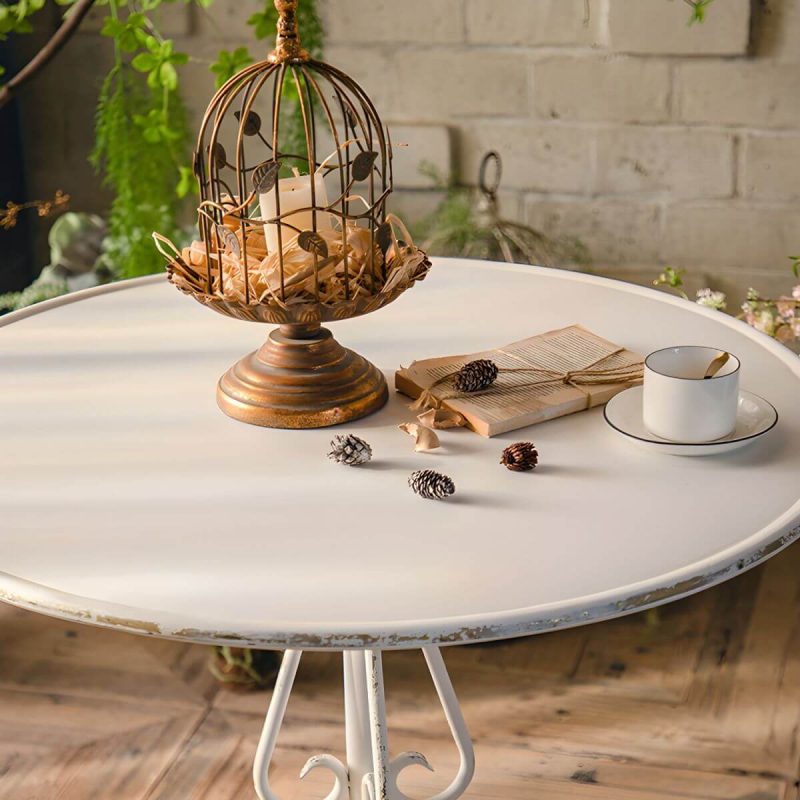 "Iron Round Dining Table French Country Round Patio Table in White - Table Only 31"L x 31"W x 32"H"