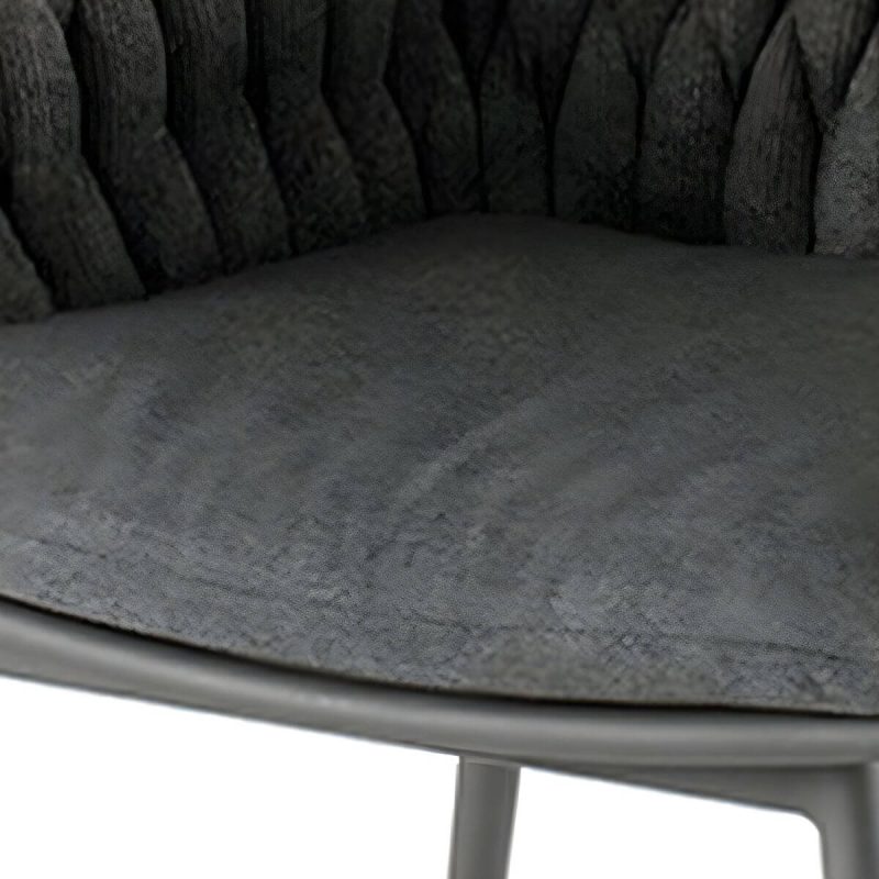 "Modern Gray Aluminum Arm Chair with Sling Back for Outdoor Dining - 6 Piece Set"
