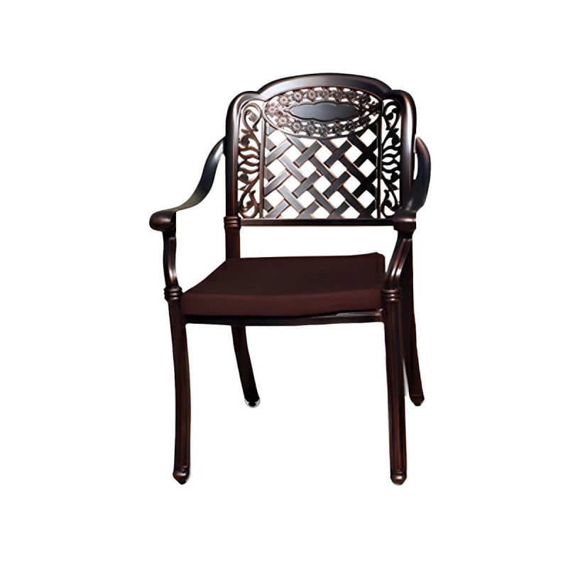 "Copper Metal Arm Chair with Stackable Design and UV Resistant Durability for Traditional Style - 2 Piece Set"