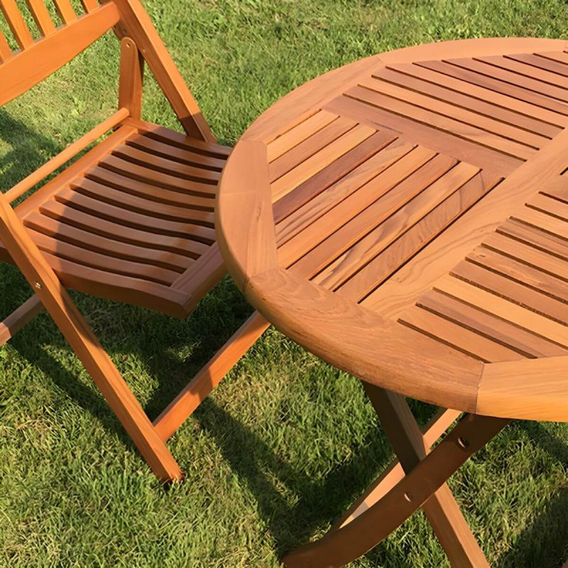 "Brown Patio Table Solid Wood Contemporary Style in Round Shape - 23.6"L x 23.6"W x 22"H Table Only"